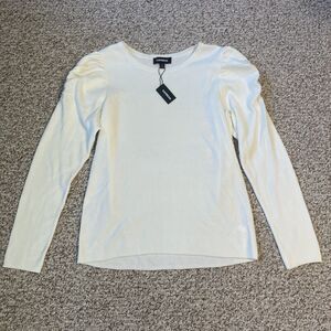 NWT Express Womens Off White Sweater Size XL Puff Sleeve Minimalist Feminine